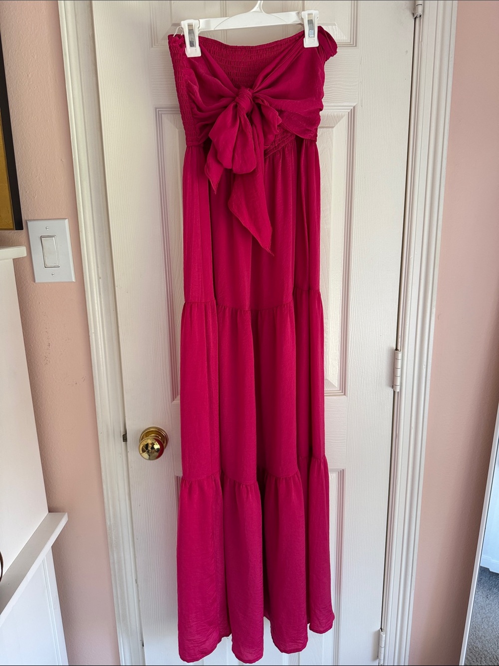 Aakaa Hot Pink Strapless Bow-Tie Maxi Dress